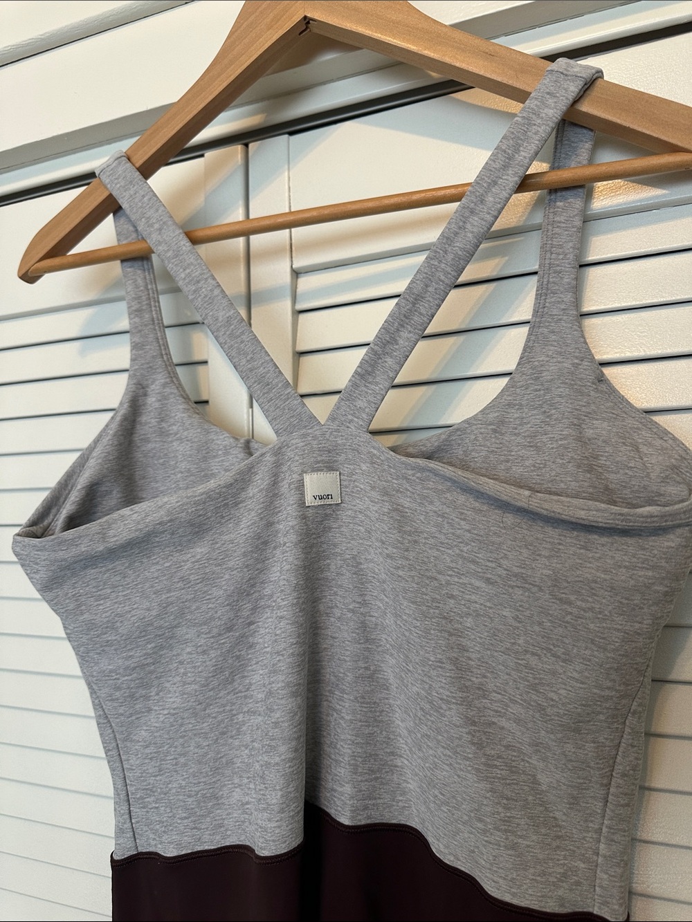 Vuori Gray and Brown Plum Cross-Back Lounge Romper